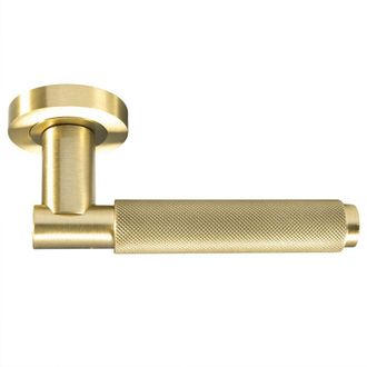 Loops PAIR Knurled Grip Round Bar Handle on Round Rose Concealed Fix Satin Brass in Metallics