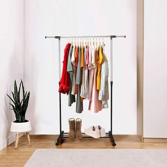 OEM Portant &Agrave; V&ecirc;tements - Acier Chrom&eacute; - Hauteur R&eacute;glable 90-158 Cm - Barre Extensible 80-145 Cm - 4 Roulettes Dont 2 Avec Frein - 1 Pi&egrave;ce