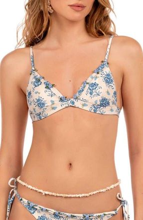 Agua Bendita Lisa Rose Detail Triangle Bikini Top in Multicolor at Nordstrom, Size X-Large