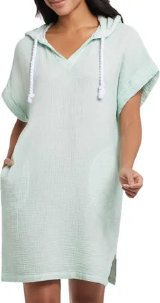 Tribal Beach Cover Up Hooded Dress In Seafoam Green