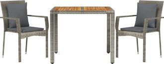 vidaXL Set Comedor De Jard&iacute;n 3 Piezas Con Cojines Rat&aacute;n Sint&eacute;tico Gris Vidaxl
