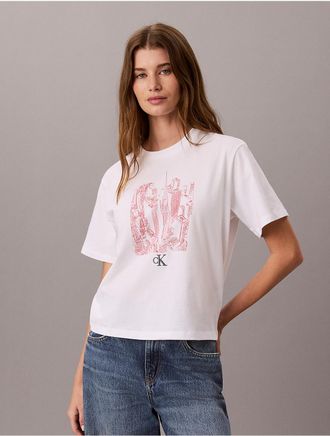 Calvin Klein Jeans Calvin Klein Womens Cityscape Graphic Crewneck Tee - Open White - XL