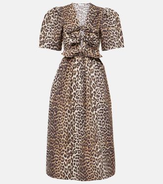 Ganni Leopard-print cotton midi dress