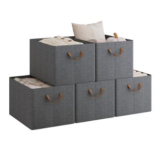 Woltu Juego De 5 Cajas De Almacenamiento Plegables, Contenedores De Tela Con Asas, 47x35x30 Cm, Gris+marr&oacute;n - Woltu