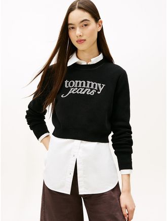 Tommy Hilfiger Womens Tommy Jeans Script Logo Chenille Sweater - Black - XL