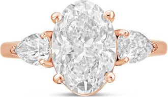 Diana M. Jewels 18kt rose gold lab grown 10ct oval diamond ring with pears on the sides