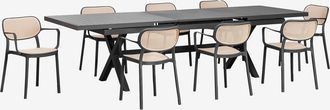 Sklum Set De Mesa Rectangular 240-300x100 Cm Extensible Karena Y 8 Sillas De Comedor Apilables Con Reposabrazos Omara Sklum