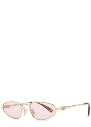 Miu Miu Narrow Oval-frame Sunglasses - Pink - One Size