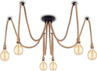 OEM L&aacute;mpara Colgante Industrial Retro De Cuerda De C&aacute;&ntilde;amo - 6 Cables Textiles De 2 M Con Casquillo E27 Para Comedor, Bar O Cafeter&iacute;a - Ulisem