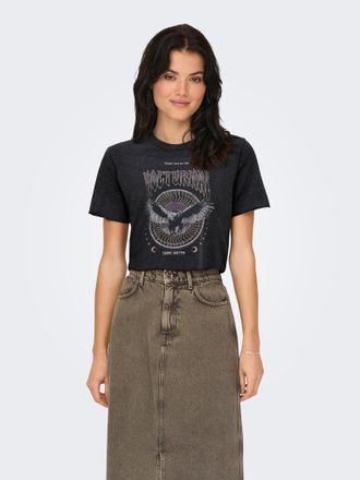 Only Rundhalsshirt ONLY ONLLUCY REG S/S TOP JRS NOOS, Damen, Gr. XS, schwarz (schwarz print:nocturnal), Single Jersey, Obermaterial: 100% Baumwolle, bedruc