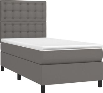 vidaXL Vidaxl - Cama Box Spring Colch&oacute;n Y Led Cuero Sint&eacute;tico Gris 100x200 Cm