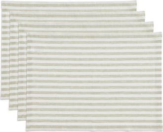 Solino Home Linen Placemats Set of 4, 14 x 19 Inch for Dining Table, Holiday and Everyday Table Decor - Amalfi Stripe in Sage And White at Nordstrom