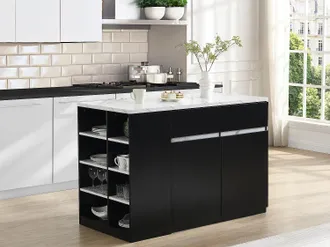 Vente-Unique Isola centrale da cucina con vani portaoggetti Effetto marmo bianco e nero - MEILI