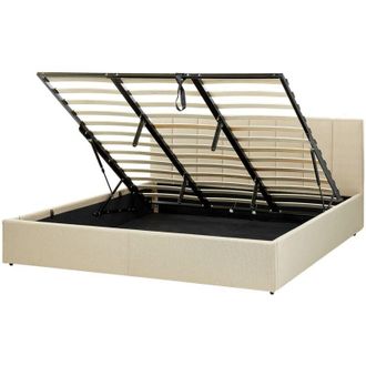 Beliani Letto Matrimoniale con Contenitore in Tessuto Beige 180 x 200 cm Dreux