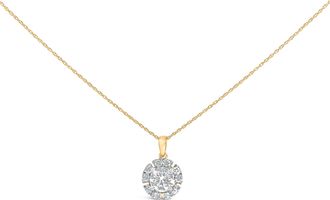 House of Brilliance 10K Yellow Gold Plated.925 Sterling Silver 2.0 Cttw Lab Grown Diamond Spoked Halo Pendant Necklace