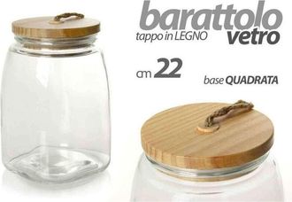 Trade Shop Trade Shop - Jar 22cm En Vidrio Herm&eacute;tica Cap De Madera B&aacute;sica Cuadrado B&aacute;sico 728358 Contenedor De Base