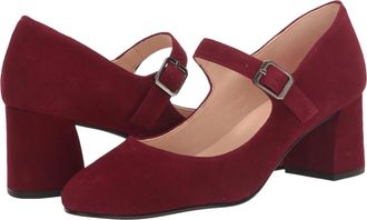 French Sole Tycoon Mary Jane Pump Womens Wine Leather Block Heel ZOGG3743