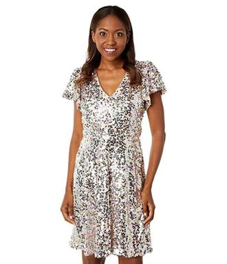 Maggy London Mini Dress Women White Sequin Flutter Sleeve A-Line Party JDM1114