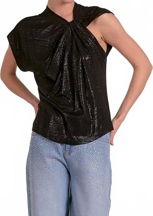 Elan Womens Short Sleeve Twist Shoulder Top In Black