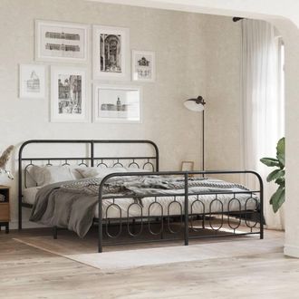 Berkfield Home Metal Bed Frame without Mattress with Footboard Black 183x213cm | Size: 183x213 cm