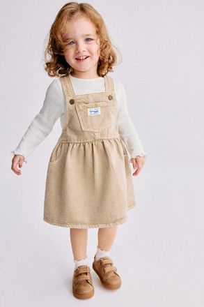 H&M 2-piece Dungaree Dress And Top Set in Beige/white at Nordstrom, Size 12M