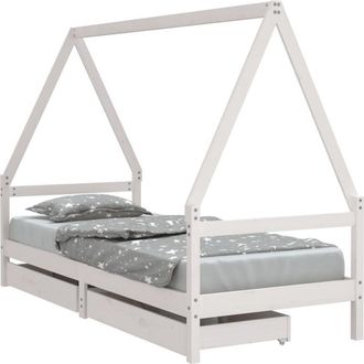 vidaXL Estructura Cama Ni&ntilde;os Con Cajones Madera Pino Blanco 90x200 Cm Vidaxl