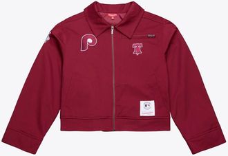 Mitchell & Ness Womens Mitchell & Ness Burgundy Philadelphia Phillies Script Mechanic Cropped Full-Zip Jacket at Nordstrom, Size Xx-Large