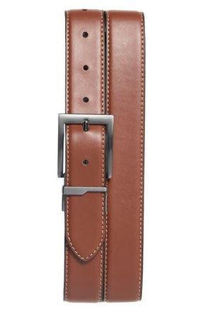 Steve Madden Square Buckle Leather Belt in Black/Cognac at Nordstrom Rack, Size 34