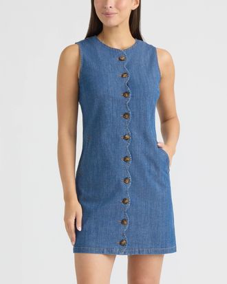 Ellen Tracy Womens Sleeveless Scallop Button Front Mini Dress