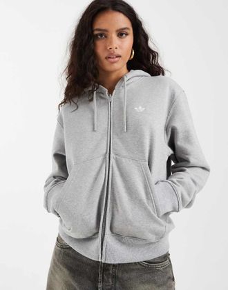 adidas Originals felpa con cappuccio essenziale con zip intera grigia-Grigio