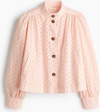 H&M Broderie Anglaise Cotton Jacket in Light Pink at Nordstrom, Size X-Small