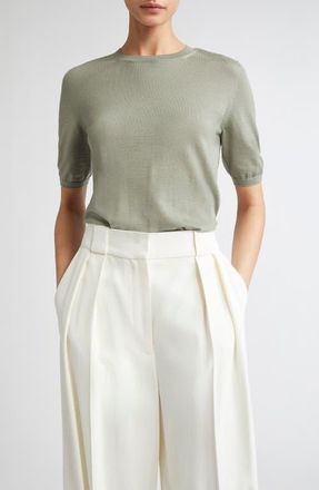 Max Mara Gerico Short Sleeve Virgin Wool Sweater in Sage Green at Nordstrom, Size X-Small