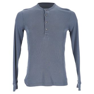 Tom Ford Ribbed-Knit Long Sleeve T-Shirt in Blue Lyocell