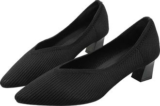 Generic 1.8 Inches Womens Closed Toe Low Heels Pump Pointed Toe Chunky Block Heels Work Court Shoes Casual Daily Work Wear Knit Shoes Slip-on Kitten Heel Pump