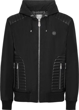 Philipp Plein Nylon Hooded Jacket LS With Leather Inserts - Heren - Zomerjassen - Zwart - M - Nylon - Jassen