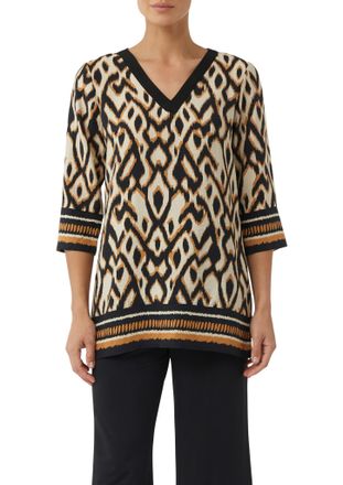 Comma Klassische Bluse COMMA, Damen, Gr. 34, grau (grau, schwarz), Web, Obermaterial: 84% Viskose, 16% Polyamid, bedruckt, regular fit Po-bedeckend, V-Aussc