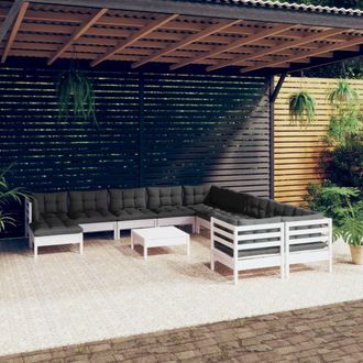 vidaXL Muebles De Jard&iacute;n 12 Pzas Con Cojines Blanco Madera De Pino Vidaxl
