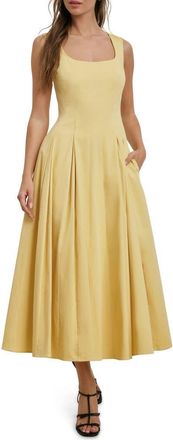 Favorite Daughter The Muse Floral Stretch Cotton Midi Dress in Golden at Nordstrom, Size 10