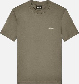 Emporio Armani Mens ASV Print Logo Khaki T-Shirt - Green - Size: 36