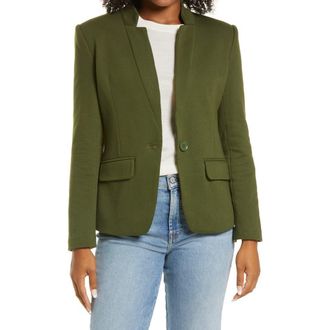 Gibsonlook Inverted Notch Collar Cotton Blend Knit Blazer in Deep Green at Nordstrom, Size X-Large