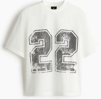 H&M Bedrucktes Oversized T-Shirt aus Mesh - Weiss/22