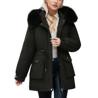 Generic Warm Winter Coats for Women UK Short Length Padded Down Jacket Ladies Windproof Quilted Puffer Coat Outdoor Hiking Parka Jackets Outwear with Hood Bla