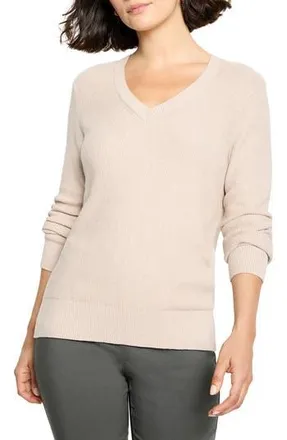 Nic+Zoe Waffle Stitch V-Neck Sweater in Taupe at Nordstrom Rack, Size X-Large