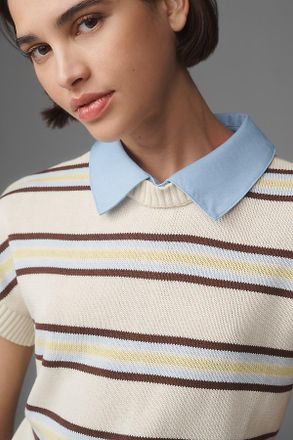 Central Park West Chloe Oxford Short-Sleeve Sweater