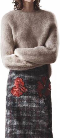 Alberta Ferretti Wool Blend Plaid Skirt With Floral In Black Grey