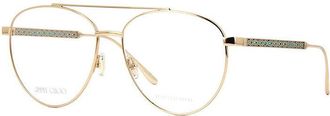 Jimmy Choo London Eyeglasses Aviator Full Rim, Gold/green Frame And Clear Demo Lenses Lens Jc2160Pef00
