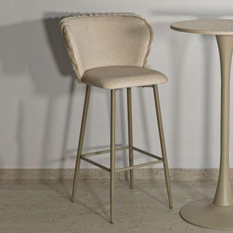 Dmora Set De 2 Taburetes Kalpa, Tapizados Con Respaldo, Altura De Asiento 77 Cm, 55x58x106h Cm Blanco Crema