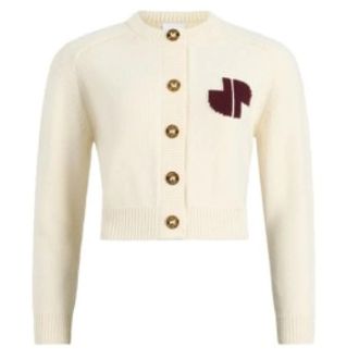 Patou Cardigans, female, White, M, White Round Neck Cardigan Jumper