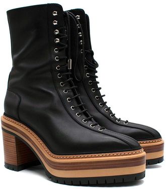 Herm&egrave;s Black Leather Lace Up Platform Boots Size 38