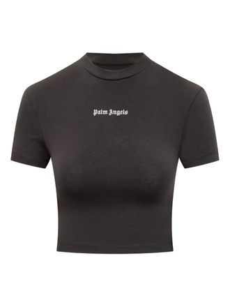 Palm Angels logo-embroidered cropped T-shirt - Black